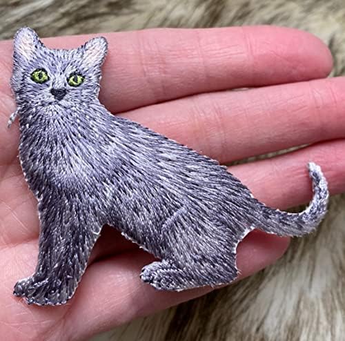 Gato cinza - corpo inteiro - animais de estimação/gatinho - ferro bordado em patch