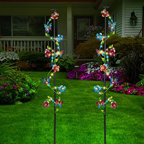 K Kymycraft Solar Garden Lights Decor Outdoor, 2 Pack Garden Partido Luzes de jardim à prova d'água com suporte para jardim, paisagem