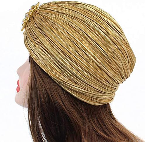 Chuangli Women's 20S Gatsby Turban Hat nobre Ruffle Glitter Glitter Plated Head encerra a tampa da quimioterapia