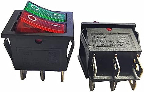16-20A 125-250VAC Press botão Interruptor de controle de potência KCD6 com 2 botões 2 luzes 25x31mm 2slides 6 pinos de cobre,