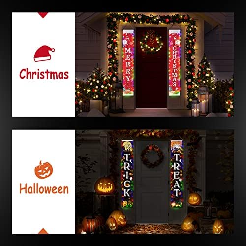 Decorações de Natal - decoração de Natal reversível Feliz Natal/truque ou deleite com bateria Operado Fairy Light - Banner de decorações