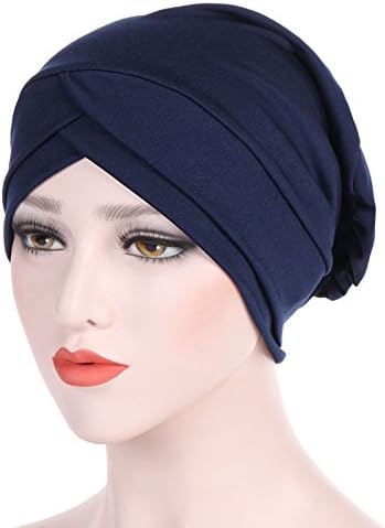 Mulheres Stretch Wrap chapéu de gorro básico Hapsa de cabeça sólida Chapéus de quimioterapia vintage Fronte