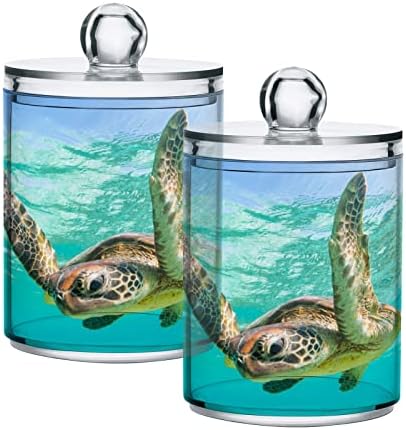Green Sea Turtle Cotton Swab Suports Recipientes de banheiro Jarros com tampas conjuntos de algodão Ball Pad Round Solder Jar para