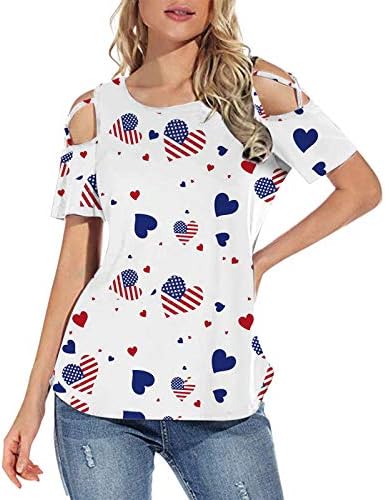 4 de julho Tshirts Shirts for Women Manga curta o Pescoço Túnica American Flag Stars Stars listradas blusas patrióticas