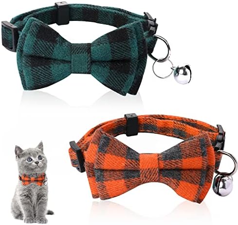 2 PCS Padrão xadrez colarinho de gato colarinho de gato para meninos gatos colares de gatinho breakaway com gravata borboleta