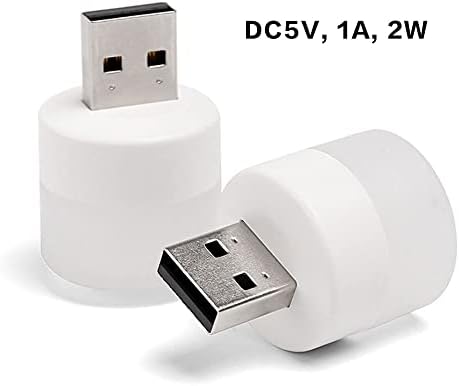 Luzes USB à noite, mini lâmpada LED, sem sensor de luz, plug-in, branco quente, compacto, ideal para quarto, banheiro, carro de cozinha