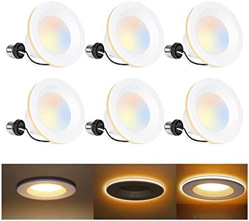 Pacote de 6 pacote de 4 polegadas 5cct LED lata com luz noturna, CRI90, 850LM, 11W = 80W, acabamento do defletor, 2700k/3000k/3500k/4000k/5000k