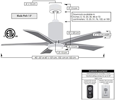 Matthews PA5-BN-BW-60 PATRICIA INTERIOR/EXTERIOR Localização de 60 Fã de teto com luz LED e controle de parede e controle