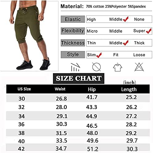 Chexpel Men 3/4 -Jogger Shorts Capri Pants abaixo do treino de algodão do joelho Longo com shorts com bolsos com zíper