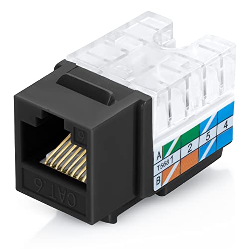 Everest Media Solutions 90 ° CAT6/5E JACK PARA CAT6/5E EM BLACK - Perfil Slim RJ45 Ethernet Conector - Compatível com Ferramenta