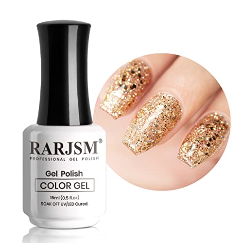 Rarjsm Champagne Gold Glitter Gel Polishin Shlegy Iridescente Rainbow Shimmer Holograph Gel Polish Soak Off LED UV