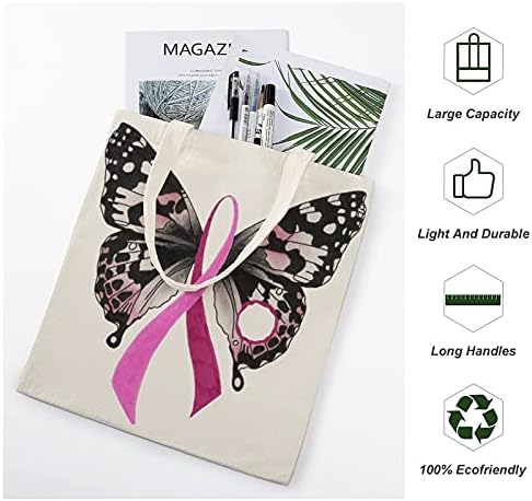 FunnyStar Butterfly Butterfly Câncer de mama Consciência de bolsas reutilizáveis ​​de tela bolsa impressa para viagens