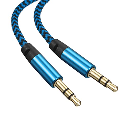 Meccanixity Aux Cabo de 3,5 mm de nylon masculino a masculino, 3 pés 3 pés 3 pólo hi-fi som de som auxiliar azul para