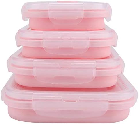 Recipientes de almoço Alivere 4 peças Conjunto de lancheira de silicone com comida rosa