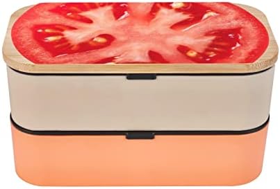 Tomate Slice Lunch Box Bento com alça ajustável atualizada, recipiente de alimentos à prova de vazamento reutilizável empilhável,