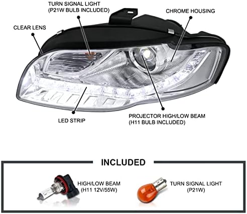 Spec-D Tuning LED Habitação cromada lente clara LENTES DE PROJECTOR LUDRES CABEÇA COMPATÍVEL COM 2006-2008 AUDI A4