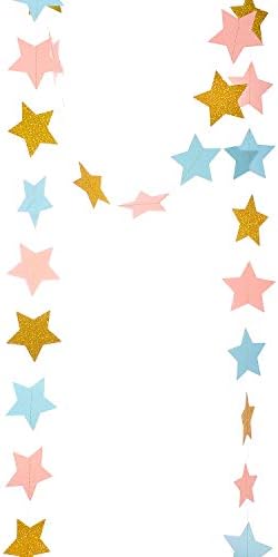 Weven Pink Blue Gold Gold Garland Glitter Paper Streamers Twinkle Star Banner para Baby Shower Berçário menino ou menina