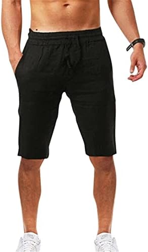 Worpbope masculino shorts de verão masculino de cor sólida e elástico de linho de algodão com cordão com cordão leve