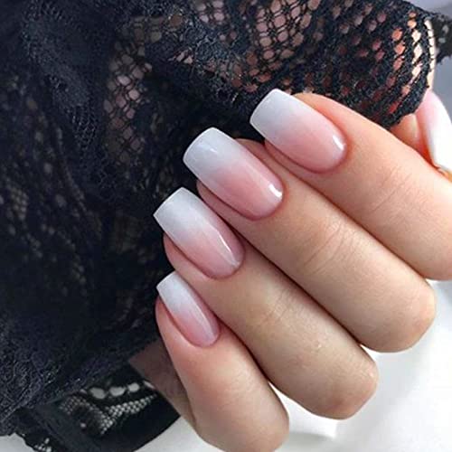 Votacos French Tip Pressione Pressione Unhas Quadras Curtas Nails Ombre Nude False unhas com design de gradiente