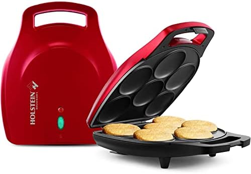 Holstein Housewares Non-Stick 6-Seção Multi-Food Maker-Arepas, mini panquecas, bergas de milho e muito mais, 6-pc, vermelho/preto