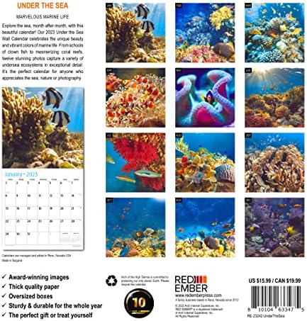 Brasa vermelha sob o mar 2023 Handal Monthly Wall Calendário | 12 x 24 aberto | Papel grosso e resistente | Presente | Crianças maravilhosas