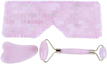 Decor Stone 1set Natural Rose Quartz Máscara de sono e rolo de ioga Energia de cura anti -envelhecimento ou máscara ocular de terapia