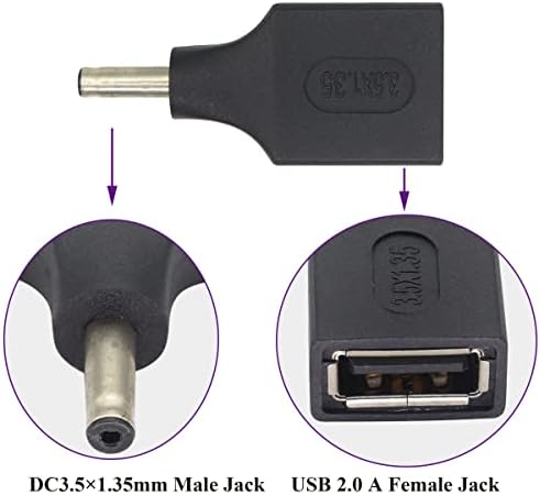 AAOTOKK USB a DC 3,5 × 1,35 mm Adaptador de energia 5 volts USB 2.0 Uma fêmea a CC 3,5 × 1,35 mm Macho Macho DC 5V