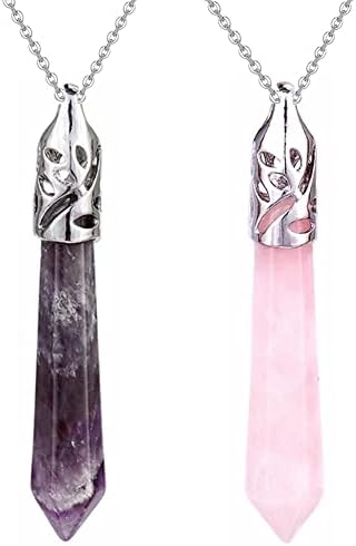 Pingentes de cristal de cura u/b ametista e rosa quartzo hexagonal natal cristal pingente de pingente de jóias de reiki para homens