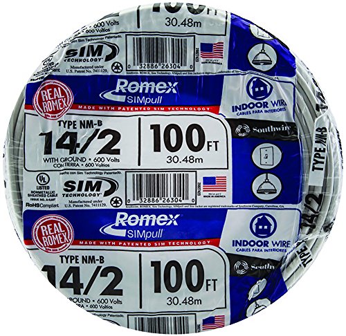 Southwire 28827423 100 '14/2 com a marca de Romex de terra Simpull Tipo de fio elétrico interno residencial NM-B, branco