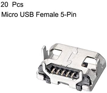 UXCELL 20PCS Micro USB Female Socket Connector Jack Porta, Adaptador de substituição de 5 pinos DIP 180 graus