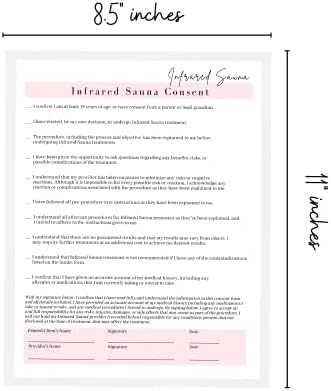 Ingestão de sauna infravermelha, consentimento e forma de pós -tratamento | 75 pacote | 8,5 x 11 A1 Forms | CLIENTES Signature | Pacote