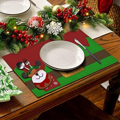 Christmas Placemat Feliz Natal Placemats Conjunto de 6, com titulares de mesa de Natal Conjunto de 6, tapetes não deslizantes laváveis