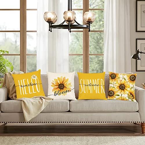 Capas de travesseiro de girassol 12x12 Conjunto de 4 travesseiros de arremesso de verão Tampas de travesseiro de flor amarelo