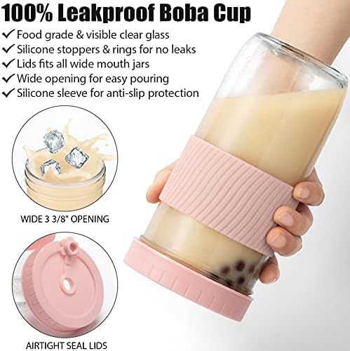 Copo de copo de copo de copo reutilizável xícara de chá de bolha de 4 pacote, copos de smoothie de boca de 24 oz com