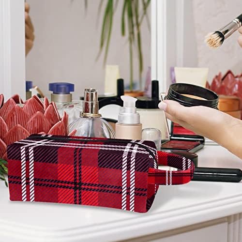 Tbouobt Gifts for Men Momen Sacos de maquiagem bolsa de higiene pessoal Sacos de cosméticos, Natal da xadrez vermelho vintage