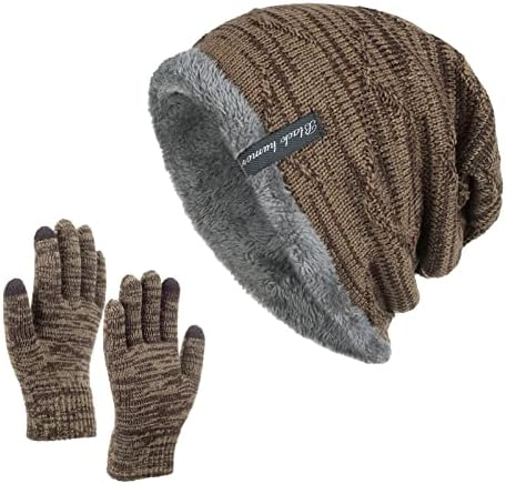 Keusn Mens Womens Inverno Chapéu outono e inverno Chapéu de lã de cor sólida espessada Ove quente Luva de chapéu frio de duas peças