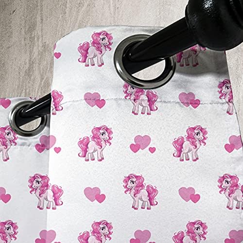 Ambesonne Love Grommet Curtain, corações rosa e cavalo pony Horse Girls Design Pray Animal Cartoon, cortinas decorativas