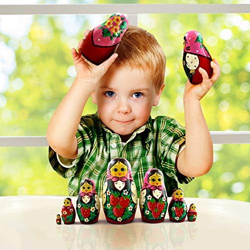 Bonecas de ninho russo de madeira com morangos conjuntos 7 PCs - Baboushka Nesting Dolls