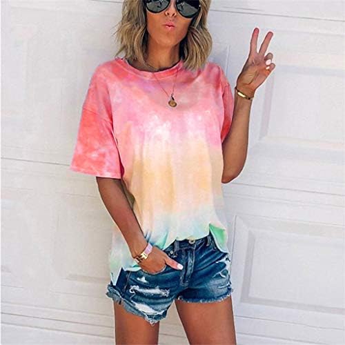 Camiseta de tie-dye Mulheres, Tops de verão feminino Tamas curtas T-shirt Camiseta Casual Casual Tops Bloups Dressy