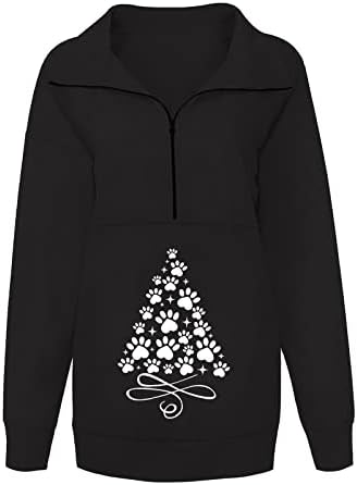 Sweater Feio de Natal para Mulheres Fall Fashion 2022 Cascola engraçada Tops Half Zip Up Leapel Collar V Neck Camisa