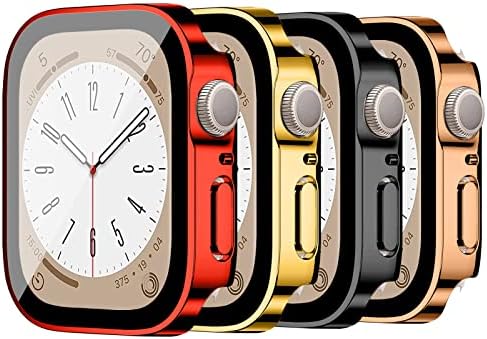 Caixa de 4 pacote com protetor de tela de vidro temperado para Apple Watch 45mm, [sensível ao toque] [cobertura completa] Tampa protetora com protetor de tela embutido para a série Iwatch 8 7 45mm, Plating-4pack B