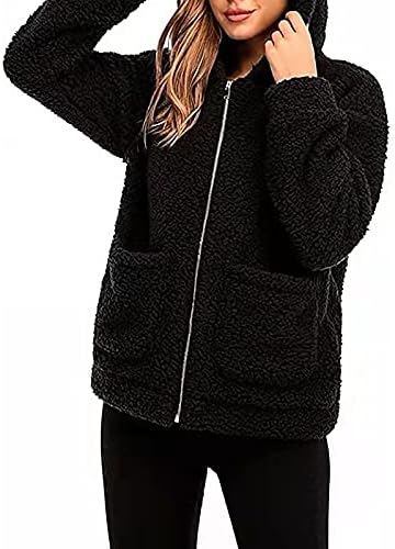 Cardigans de pelúcia de vários bolsos Lady Hood elegante casacos fit slim de outono futebol sólido super macio de manga