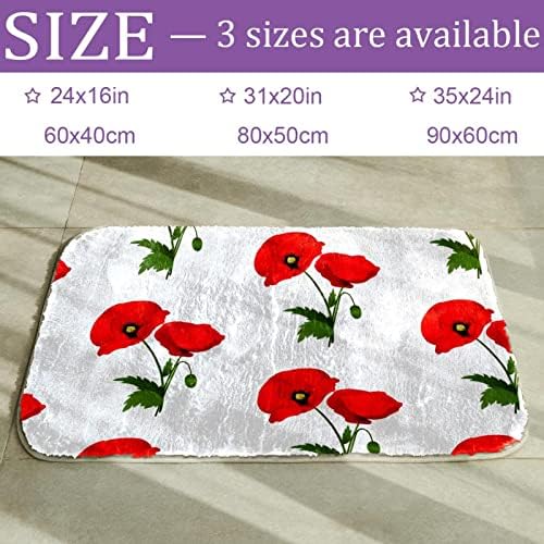 Lyetny Poppies Flores Água absorvente tapete de banheiro Tapete de banheiro 31 x 20 polegadas Microfiber Bath Bath Non Slip para piso interno