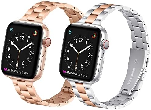 OMIU Fin Band Compatível com Apple Watch 41mm 40mm 38mm, 2 pacote Pack Premium Aço inoxidável Substituição de meta