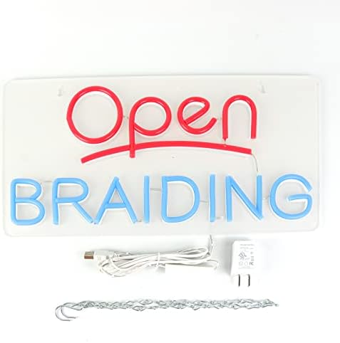 Vinray Open Braiding Neon Sign para negócios, sinal de LED super brilhante para salão de cabeleireiro, barbearia, loja de beleza,