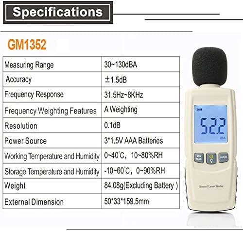 WDBBY Medição de ruído Medidor DB Medidor 30 ~ 130dB Mini Audio Nível de som Decibel Monitor de diagnóstico Tool Smart Sensor