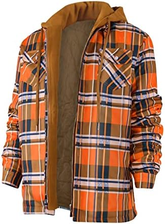 Jackets for Men Men Colled Button Button Down Plaid camisa Adicionar veludo para se aquecer com jaquetas de capuz
