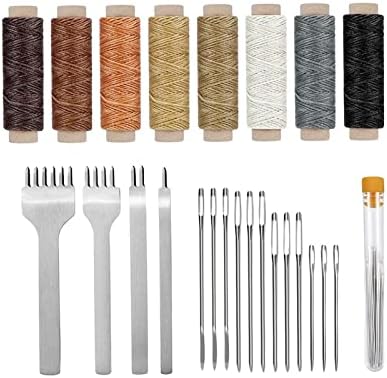 Abastecimento de criação de couro colcolo: Kit de rosca encerada de cola de 24Pieces para costura de punção cortando artesanato de couro fabricado