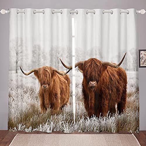 Cortinas de vaca Erosebridal Highland 42 WX90 L Brown Longhorn Cattle Window Window Window