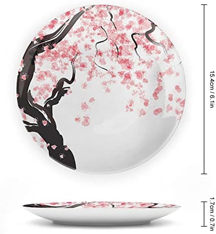 Xisunya Placa decorativa de 7 polegadas, grés de cerâmica floral, flor de cerejeira japonesa em flor em aquarela estamndo ornamento de exibição de placas de placa de decoração para refeições, festas, casamento